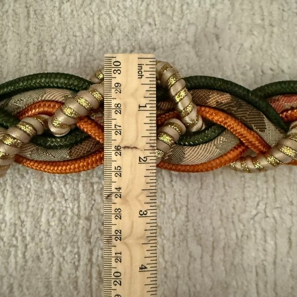 Vintage Stretch Braided Belt Size L to XL Earth Tone Woven Gold Hook - Picture 8 of 11